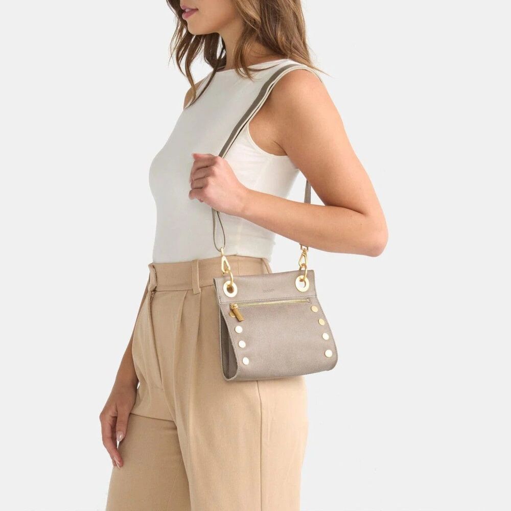 Hammitt Tony Small Pewter Crossbody NIB Brushed Gold Leather - Picture 15 of 15
